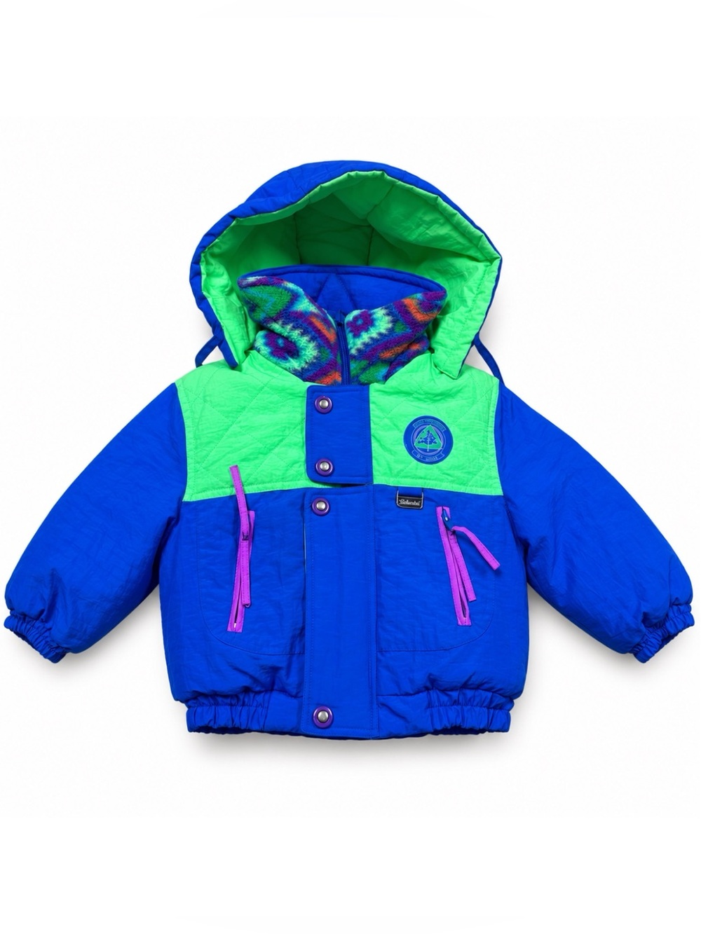 Vintage Rothschild Neon Blue & Green Retro Reversible Hooded Jacket Toddler 3